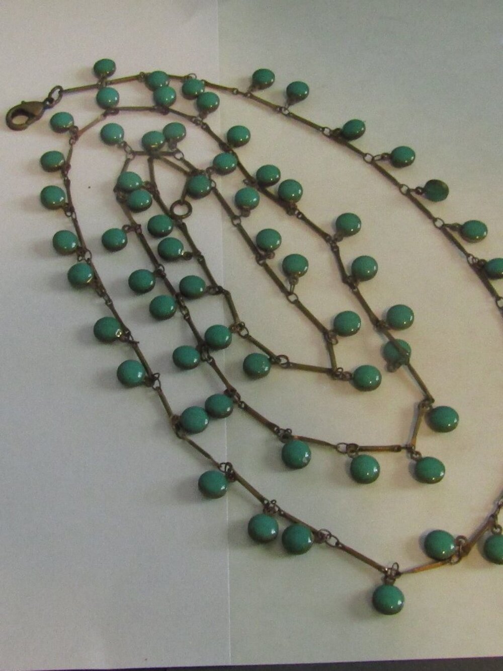 Vintage Extra Long 37" Southwestern Bohemian Necklace w/Round Teal Enamel Beads